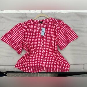 Ann Taylor Petite Pink and White Gingham Blouse